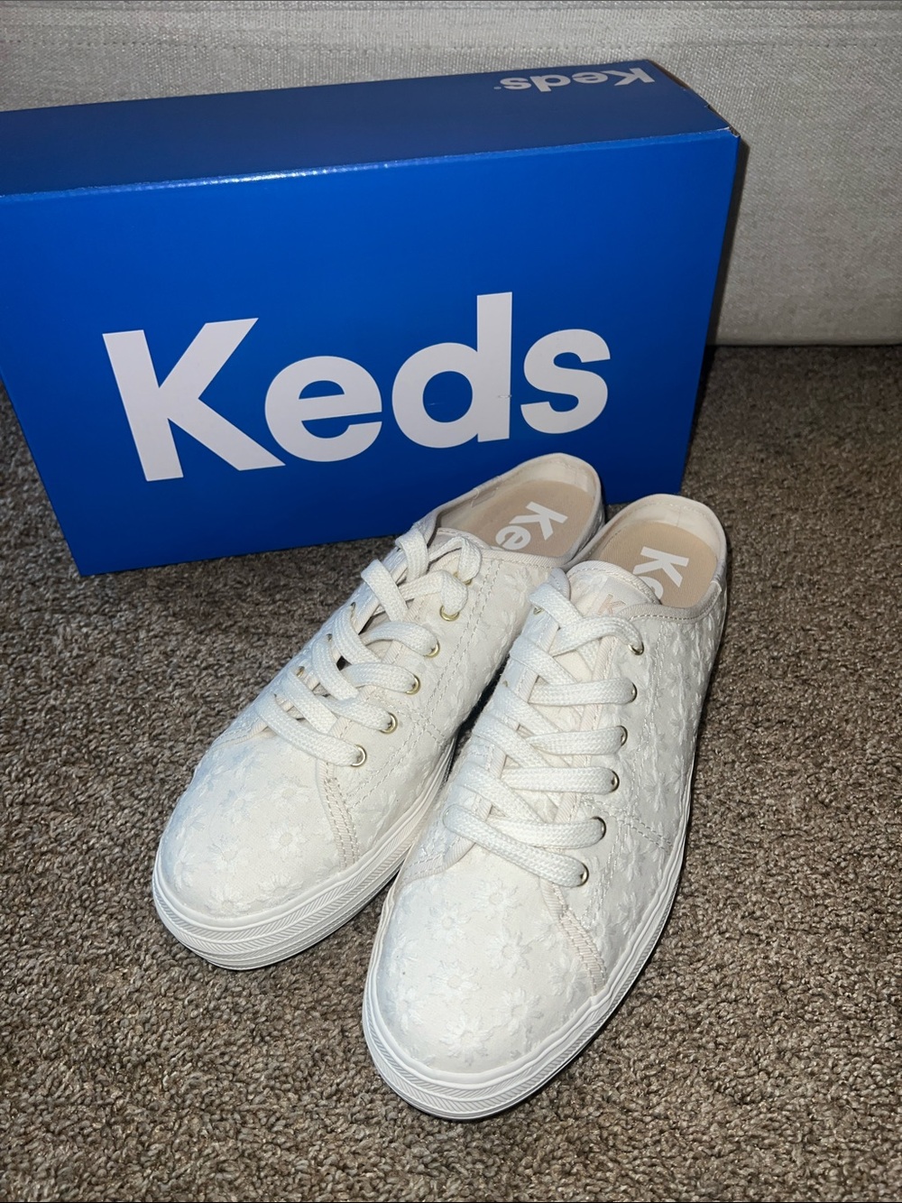 Keds White Lace-Up Floral Sneakers
